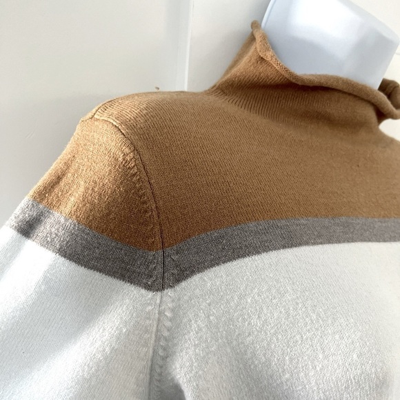French  Connection/ White, grey & tan/ Mock turtleneck knit sweater/ Size US L - Picture 5 of 10